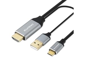 ELUTENG HDMI auf USB C Adapter Kabel 4K@60Hz 2M / 6.6ft mit USB Stromkabel, HDMI Stecker zu Type C Stecker Konverter Kabel, Unterstützt Touchscreen-Funktion für MacBook Pro/Air,Nreal Air VR,iMac,XPS