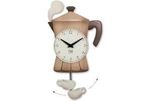 DEKORI Orologio a Pendolo da Parete Mochina – Design Tema Caffè con Tazzina e Fumo in Rilievo – 26x46 cm – Decorativo per Cucina – Made in Italy - (Beige)
