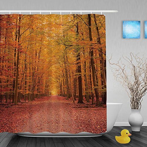 Pathway Through The Autumn Park Bathroom Shower Curtain Beautiful Tree In Both Side Decor Shower Curtain Waterproof Mildew Fade Resistant Polyester Fabric 72"X80"Inch