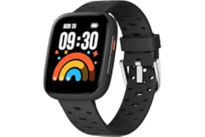 BIGGERFIVE Kids Smart Watch No Phone Needed, 1.8" Amoled Fitness watch Pedometer, Heart Rate, Sleep Tracker, 30m Waterproof, Step Counter, Puzzle Games, 100+ Dials, Gifts for Boys Girls 5-16, Black