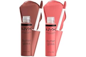NYX Professional Makeup, Brillo de Labios No pegajoso, Butter Gloss, Praliné y Crème Brulee, Pack Dúo