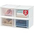 IRIS USA 17 Qt. Plastic Stackable Storage Drawers, Medium, 4 Pack, Multi-Purpose Bins for Bedroom, Bathroom, Closet, Dorm, Craft Room, Garage, Nursery, Office, Under Sink, White
