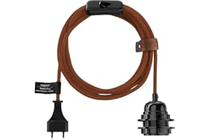 Hoopzi - Fil électrique en Tissu de 4,5M pour Éclairer Partout Chez Vous - Douille Ampoule E27 avec Interrupteur - Créez Votre Suspension Luminaire, Baladeuse, Lampe Suspendue - Bala Lin Brique