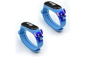 SCOOVY 2 Pièces Stitch LED Montre numérique, Bracelet en Silicone Sport Dessin animé, Montre Digitale de Sport électronique pour Adolescents garçons Filles Enfants - Bracelet Compatible mi Band
