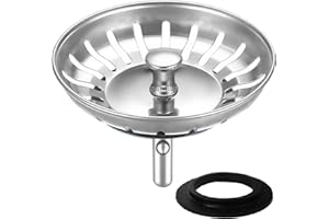 HUAERSICO Universal tapón Fregadero Cocina con colador 82mm,Colador Fregadero y tapon Fregadero Cocina,Colador de desagüe de Fregadero de Acero Inoxidable,2 Juntas