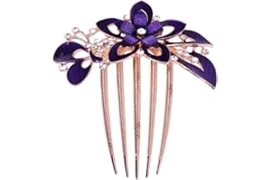 Lurrose Flower Bride Hair Side Comb Rhinestone Bridal Comb Barrette Wedding Hair Accessory for Women (Purple)