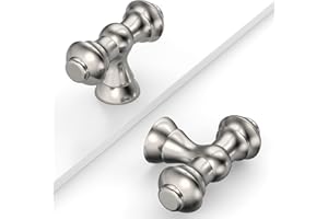 Coinkoly 10 Pack Brushed Satin Nickel Cabinet Handles - Single Hole T Bar Drawer & Cupboard Knobs for Wardrobes UK0001