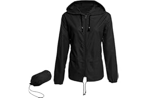PONCEAU Raincoat Women Waterproof Lightweight Windbreaker Hooded Packable Jacket Rain Coats Outdoor Trench Windbreaker