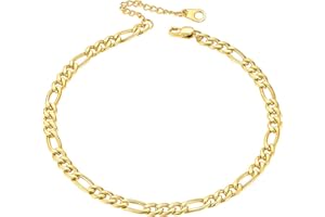 FaithHeart Chaine de Cheville Femme,Bracelet de Pied Plaqué Or en Acier Inoxydable,Maille Figaro/Cubaine-Cheville Chaine Ajustable 20 à 27 cm,Bijoux de Plage Été Vacances pour Femmes Hommes Filles
