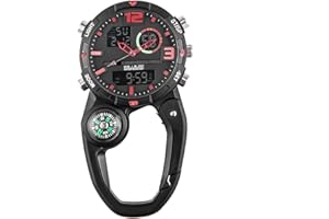 GOMETY Reloj de bolsillo con mosquetón para enfermera, reloj de mosquetón con luminoso, calendario, semana, despertador, brújula, reloj digital, reloj analógico de cuarzo, multifuncional, para camping