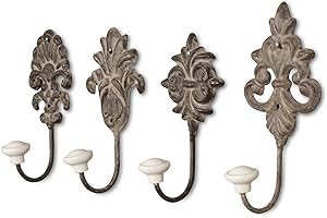 Lot de 4 crochets muraux marron antique gris crochet porte-manteau mural porte-manteau porte-manteau en métal shabby chic maison de campagne vintage nostalgie antique ornements baroque