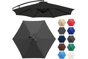 Plerile Auvent De Rechange pour Parasol De Terrasse De 3.0m, Toile De Rechange De 6 Baleines/8 Baleines pour Parasol Déporté De Jardin Cour Plage (auvent Uniquement)(Couleur:Noir,Taille:300cm 6-Ribs)