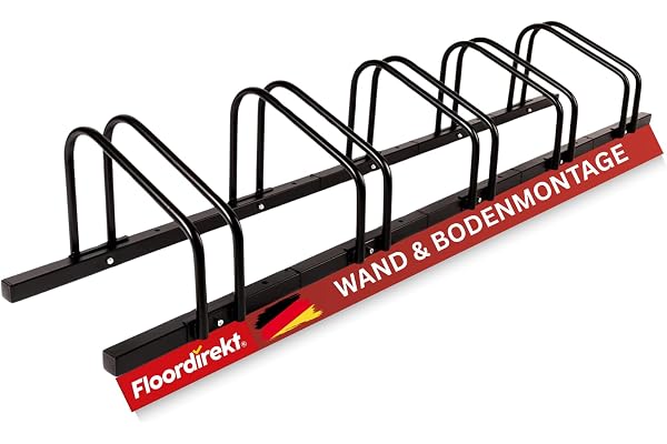 Floordirekt Ståll för 5 cyklar med däckbredder upp till 55 mm, stålståll för cyklar för golv eller väggmontering, 170 x 33 x 26,5 cm
