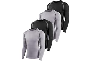 Orrfreer 4 Pack Boys' Long Sleeve Base Layer Top, Kids Compression Shirt Moisture-Wicking Athletic Sports Undershirt Quick Dry Breathable, Football Running Baselayer Tops