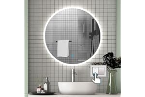 Aica Sanitär LED-spegel rund 50 cm kall/neutral/varmvit, dimbar, minnesfunktion, väggbrytare/touch-brytare, dimfri LED-spegel