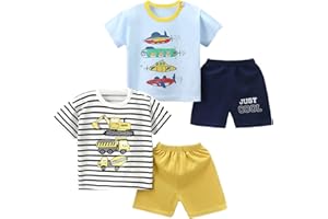 SUPFANS 4 pieces of dinosaur tops and shorts, tops and shorts, summer outfits