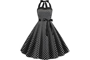 IMEKIS Damen Vintage Cocktailkleid Ärmellos Neckholder 1950er Polka Dots Retro Rockabilly Swing Kleid A Linie Faltenrock Knielang Hochzeit Festlich Abendkleid Ballkleid