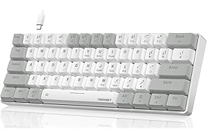 TECKNET 60% Mechanical Gaming Keyboard-RGB Backlit,Ultra Compact Mini 61 Keys Gaming Keyboard with Detachable Cable&Adjustable Stand,Portable Wired Keyboards(Grey&White)