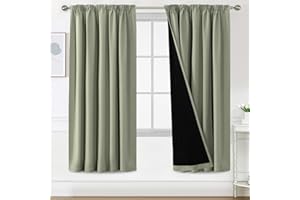 BellaHills 100% Blickdicht Vorhang mit Kräuselband 2er Set H225 x B140 cm Schlafzimmer Gardinen Blickdicht Verdunklungsvorhänge Thermal Curtains Blackout Vorhang, Salbei Hell