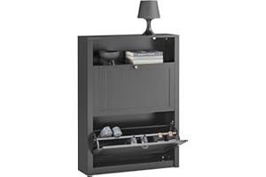 SoBuy FSR87-SCH, Shoe Cabinet Shoe Rack Shoe Storage Cupboard Organizer Unit with 1 Storage Compartment and 2 Drawers, 80x24x110cm, Black