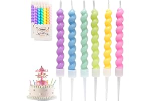 WINBEST 12 Pcs Birthday Candles for Cakes, Rainbow Spiral Cake Candles, Party Candles with Holders for Birthday Cake Baby Shower Cake Wedding Party Decoration