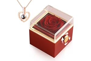 Tuocal Preserved Real Rose for Her, Gift Box with I Love You Necklace in 100 Languages, Eternal Red Rose Gifts for Woman Wife Girlfriend Mother on Birthday, Valentine's Day, Mother's Day, Christmas