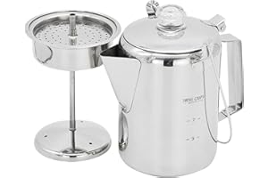 JJzex Cafetière en acier inoxydable, 1,2 l, pour l'extérieur, 9 tasses, en acier inoxydable, percolateur pour camping, maison, cuisine