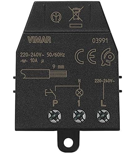 Vimar 03991 Modulo Relè Magnetico Quid Per Luci Ad Impulsi Sequenziali ON/ OFF, 1 Ingresso Per Pulsante NO, 1 Uscita A Relè NO 10 A 220-240 V, 50/60 Hz