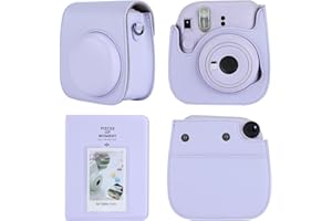 TONYLAIJIANTAO Kameratasche Kompatibel mit Fujifilm Instax Mini 12 11 9 8 Sofortbildkamera, PU Leder Tragetasche mit 64 Taschen 2 x 3 Mini Fotoalbum. (Violett)