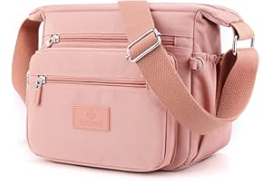 PORRASSO Bolso Bandolera de Mujer Casual Bolso de Hombro Multibolsillos Nylon Bolsos Bolso Cruzados para Viaje Senderismo Uso Diario Rosa