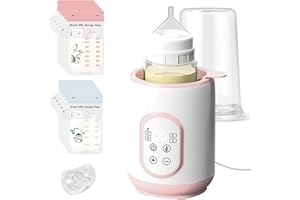 Bizcasa Podgrzewacz do butelek, wielofunkcyjny sterylizator butelki, elektryczny podgrzewacz do butelek, inteligentny termostat z ekranem dotykowym, z torbą do przechowywania mleka i smoczka(różowy)