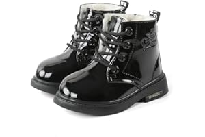 King Glory Fille Bottines Enfant Bottes Fille Cuir Bébé Hiver Bottines Bambin Lacets Zippée Bottines Antidérapante Bottines de Neige