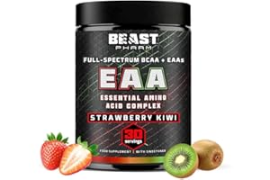 Beast Pharm EAA Amino Acids, 30 Servings Enhanced BCAA Powder | Strawberry Kiwi