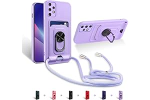 Zyweil kompatibel mit Samsung Galaxy A52S 5G/A52 5G/A52 4G,Necklace Hülle, mit 360°Ring Ständer magnetisches Eisenblech Kartenhalter Silikon Schutzhülle-Purple