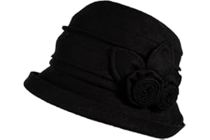 Fancet Ladies Wool Bucket Hat Winter 1920s Vintage Cloche Bowler Hat Fashionable Derby Church Hats for Women