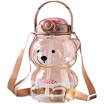 Kawaii Trinkflasche 1000 Ml Mit Bär-Motiv – Auslaufsicher, Mit Strohhalm & Verstellbarem Schultergurt, Pink