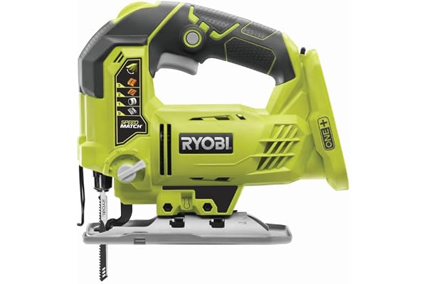 RYOBI - Scie Sauteuse Sans Fil 18V ONE+ R18JS-0 – Mouvements Pendulaires, Changement Lame Sans Outil, Variateur Vitesse – Bois, Métal, PVC – Batterie Non Incluse