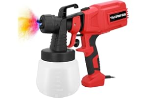 YKALL Pistola de Pintura HVLP 700W - Pulverizador Eléctrico con Gran Depósito, Función de Limpieza y Soplado, 4 Boquillas de Cobre, Guantes y Kit de Limpieza - Ideal para Muebles y Armarios