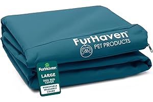 FurHaven Replacement Dog Bed Cover Water-Resistant Indoor/Outdoor Logo Print Oxford Polycanvas Mattress, Washable - Deep Lagoon, Large