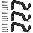 QualityDen Curtain Pole Brackets Adjustable Length of 9 - 12cm - Metal Curtain Rod Brackets Set with Screws for Poles, Wall Rod-Heavy Duty & Rust Resistant (Black - 3pcs)