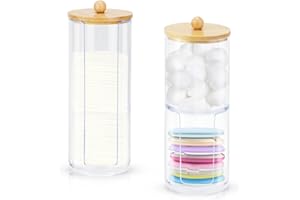 Oziral Porta Cotton Fioc 3 Pezzi Dischetti Struccanti Contenitori Qtip in Bambù per la Conservazione del Bagno Dispenser di Bastoncini di Cotone in Acrilico Contenitore Rotondo per Batuffoli di Cotone