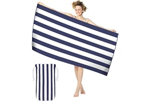 EVOLPOR Beach Towel, Sand Free Beach Towels for Adults, Quick Dry Extra Large Beach Towels for Adults, 100% Recycled Microfibre Lightweight Beach Towels with Bag for Travel, Blue Stripes 160x90CM 63x35In