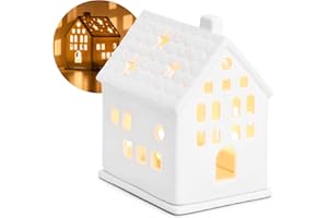 COM-FOUR® Casa de Luz de Té de Porcelana - Casa de Porcelana Mate con Base de Vela de Té - Casa de Luz - Decoración Elegante de la Habitación en Forma de Casa (13,5 centímetros)