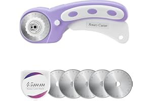 HEADLEY TOOLS 45mm Rotary Cutter with 5pcs Extra Blades, Ergonomic Handle Rolling Cutter with Safety Lock for Fabric, Leather, Crafting, Sewing, Quilting, Fabric Rotary Cutter Perfect for Left & Right Hand(Purple)
