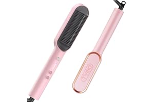 TYMO Brosse Lissante Chauffante, Pour Cheveux Crepus - Fer à Lisser Avec Peigne IntéGré, 25s PTC Chauffage & 5 RéGlages De TempéRature & Anti-BrûLure, Professionnels Hair Straightener