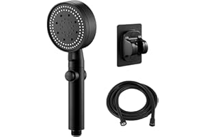 KIEYEENO Filtro Soffione Doccia Alta Pressione, Risparmio Idrico Doccia, 5 Funzioni Getto Doccia Soffione Multifunzionale ad Tubo da 1.5M Flessibile Doccia Nero