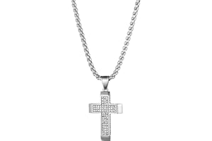 JewelryWe Collana Preghiere da Uomo Ciondolo Croce con Zircone
