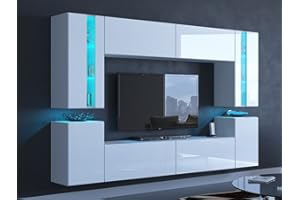 Furnitech Hängend Wohnwand Modern | Wohnzimmer Schrankwand Mit Regale Und TV Schrank | Möbel Ohne LED (24/HG/W/2 1A Klein)