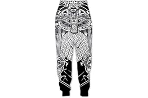 acsefire Unisex Viking Hose mit weitem Bein Norse Mythology Jogginghose Odin Fenrir Haremshose Hugin & Munin Elastische Taillenhose