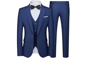 Autsel Mens Suits 3 Piece Slim Fit Single Breasted One Button Tuxedo Suit Blazer Waistcoat Trousers